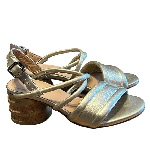 Paloma Barcelo Celia metallic platinum cork heels sandals Made in Spain - Picture 2 of 9